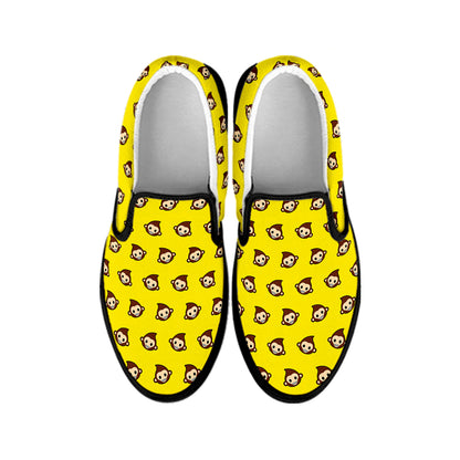 Monkey Emoji Pattern Print Black Slip On Shoes
