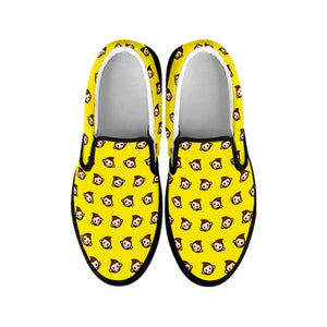 Monkey Emoji Pattern Print Black Slip On Shoes