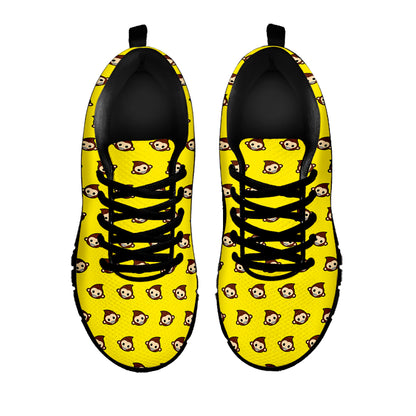Monkey Emoji Pattern Print Black Sneakers