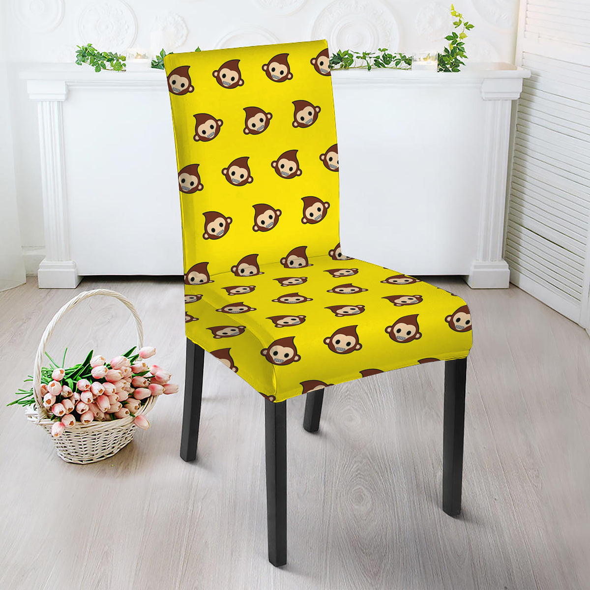 Monkey Emoji Pattern Print Dining Chair Slipcover