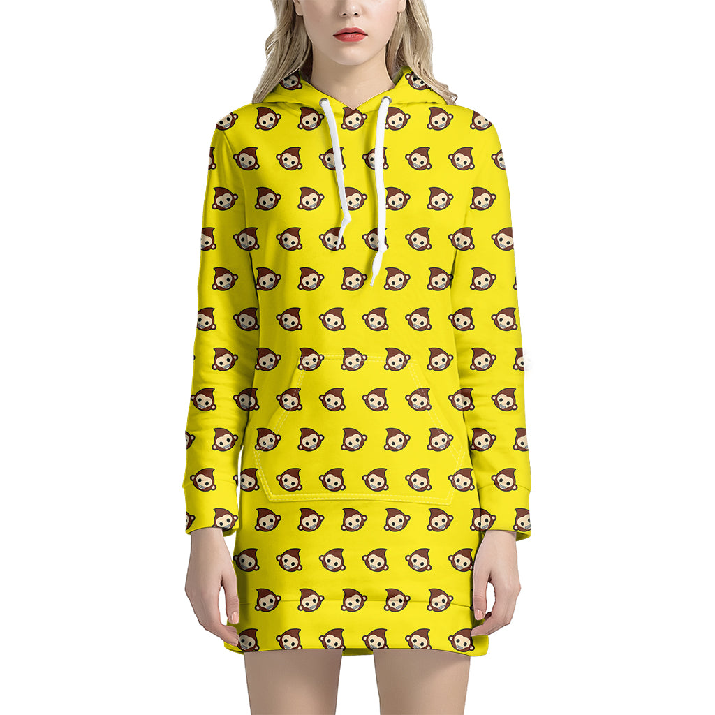 Monkey Emoji Pattern Print Hoodie Dress