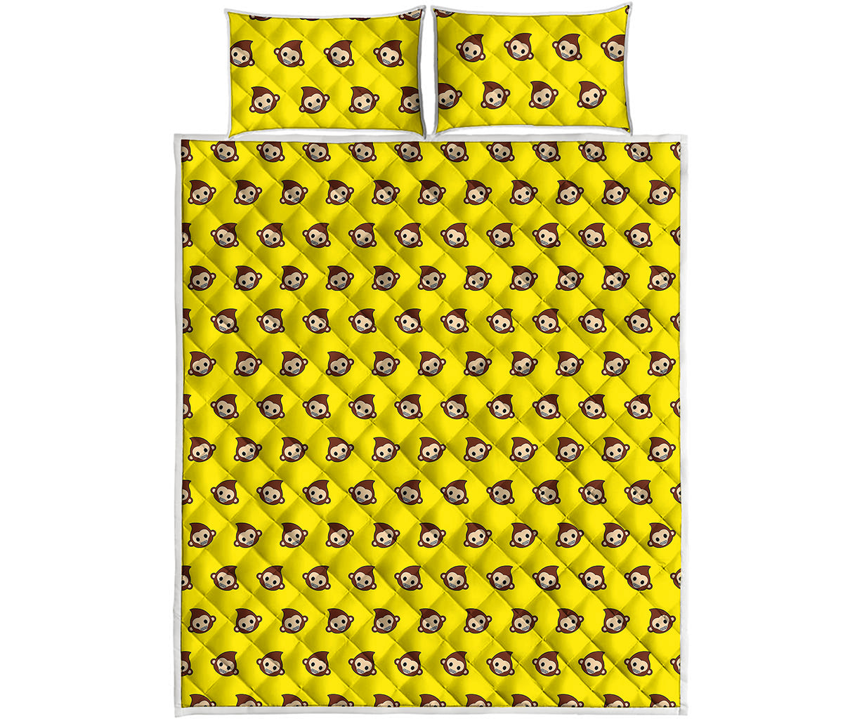 Monkey Emoji Pattern Print Quilt Bed Set