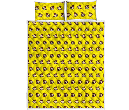 Monkey Emoji Pattern Print Quilt Bed Set