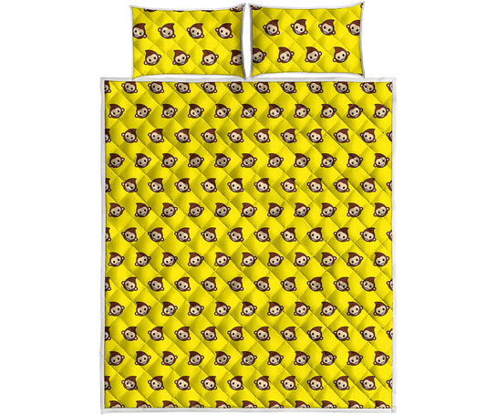 Monkey Emoji Pattern Print Quilt Bed Set