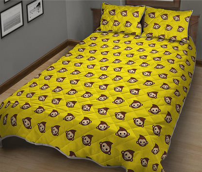 Monkey Emoji Pattern Print Quilt Bed Set