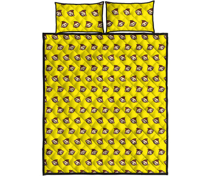 Monkey Emoji Pattern Print Quilt Bed Set