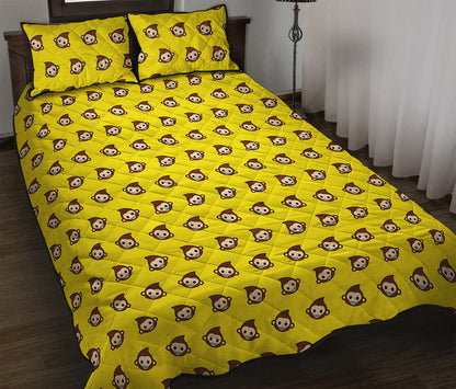 Monkey Emoji Pattern Print Quilt Bed Set