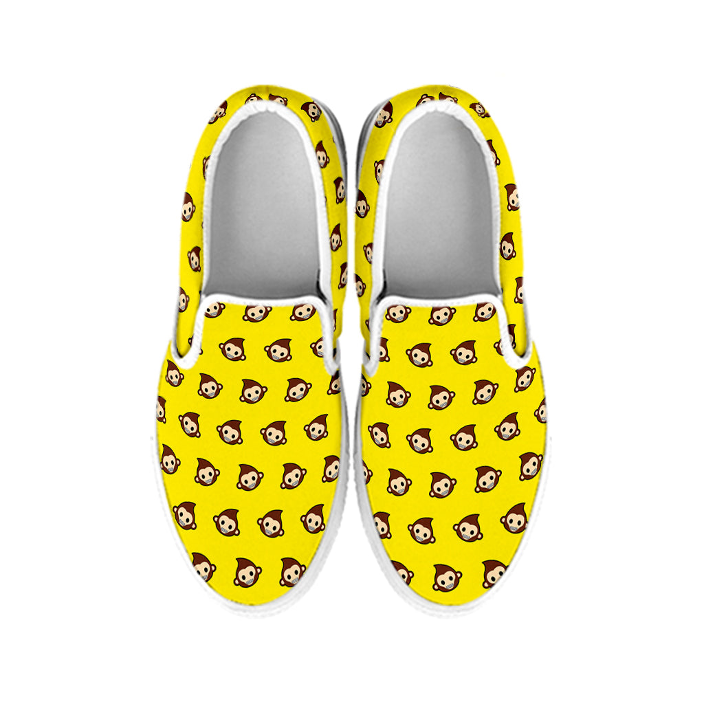 Monkey Emoji Pattern Print White Slip On Shoes