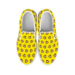 Monkey Emoji Pattern Print White Slip On Shoes