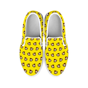 Monkey Emoji Pattern Print White Slip On Shoes