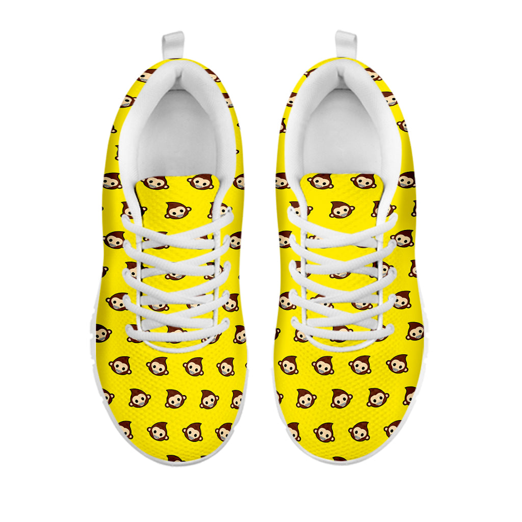 Monkey Emoji Pattern Print White Sneakers