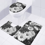 Monochrome Daisy Flower Print 3 Piece Bath Mat Set