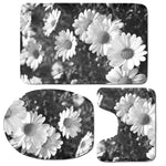 Monochrome Daisy Flower Print 3 Piece Bath Mat Set