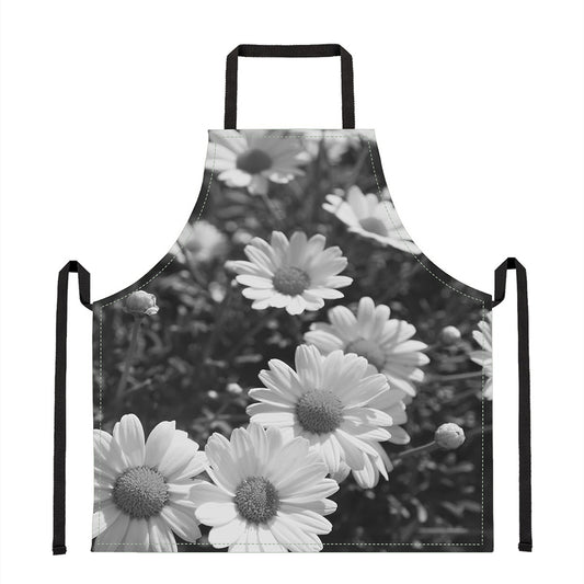 Monochrome Daisy Flower Print Apron