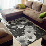 Monochrome Daisy Flower Print Area Rug