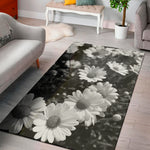 Monochrome Daisy Flower Print Area Rug