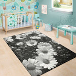 Monochrome Daisy Flower Print Area Rug