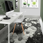 Monochrome Daisy Flower Print Area Rug