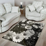 Monochrome Daisy Flower Print Area Rug