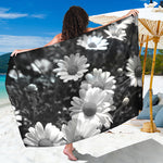 Monochrome Daisy Flower Print Beach Sarong Wrap