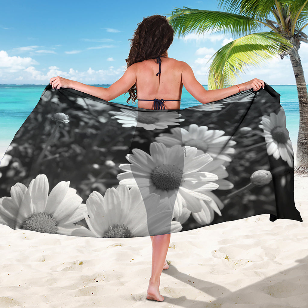 Monochrome Daisy Flower Print Beach Sarong Wrap