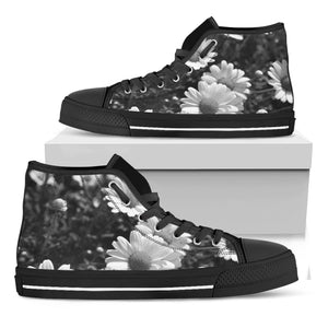 Monochrome Daisy Flower Print Black High Top Shoes