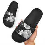 Monochrome Daisy Flower Print Black Slide Sandals