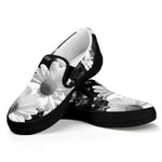 Monochrome Daisy Flower Print Black Slip On Shoes