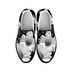 Monochrome Daisy Flower Print Black Slip On Shoes