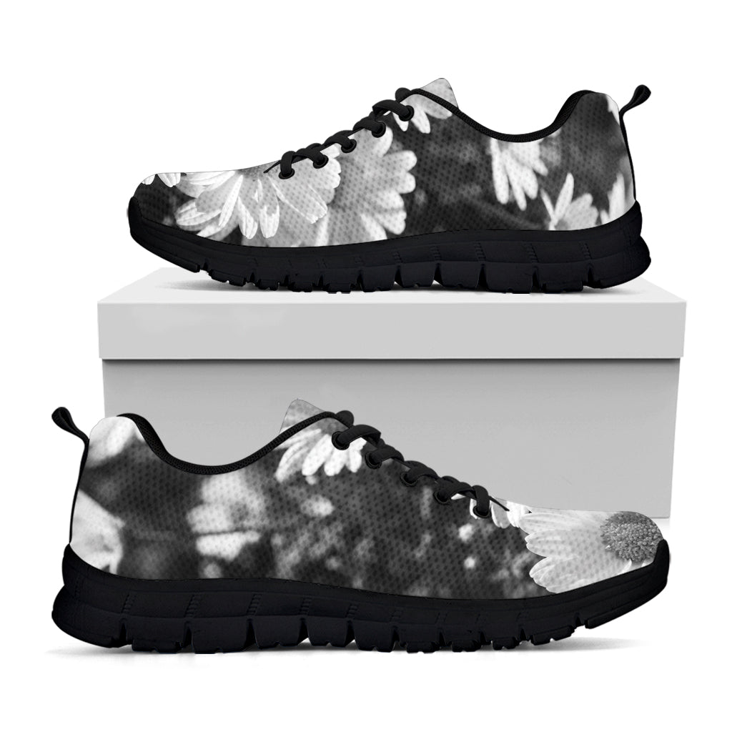 Monochrome Daisy Flower Print Black Sneakers