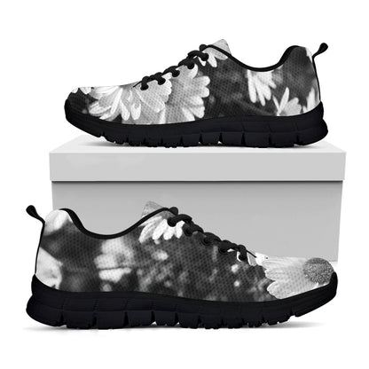 Monochrome Daisy Flower Print Black Sneakers