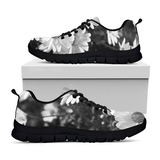 Monochrome Daisy Flower Print Black Sneakers