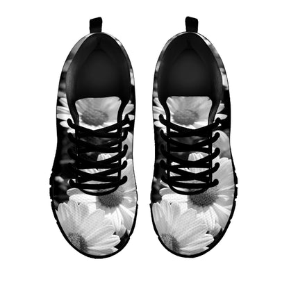 Monochrome Daisy Flower Print Black Sneakers
