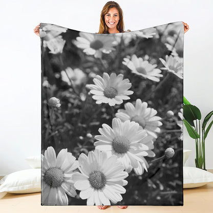 Monochrome Daisy Flower Print Blanket