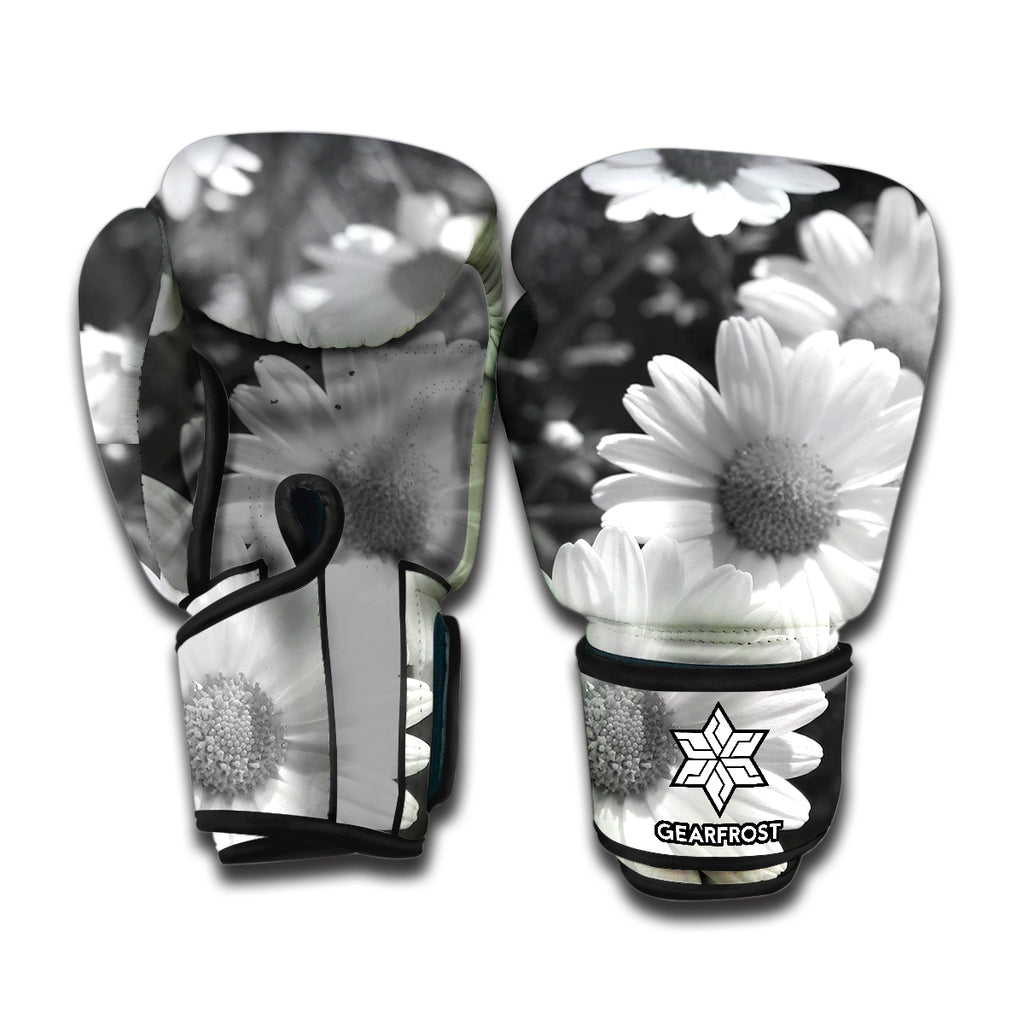 Monochrome Daisy Flower Print Boxing Gloves