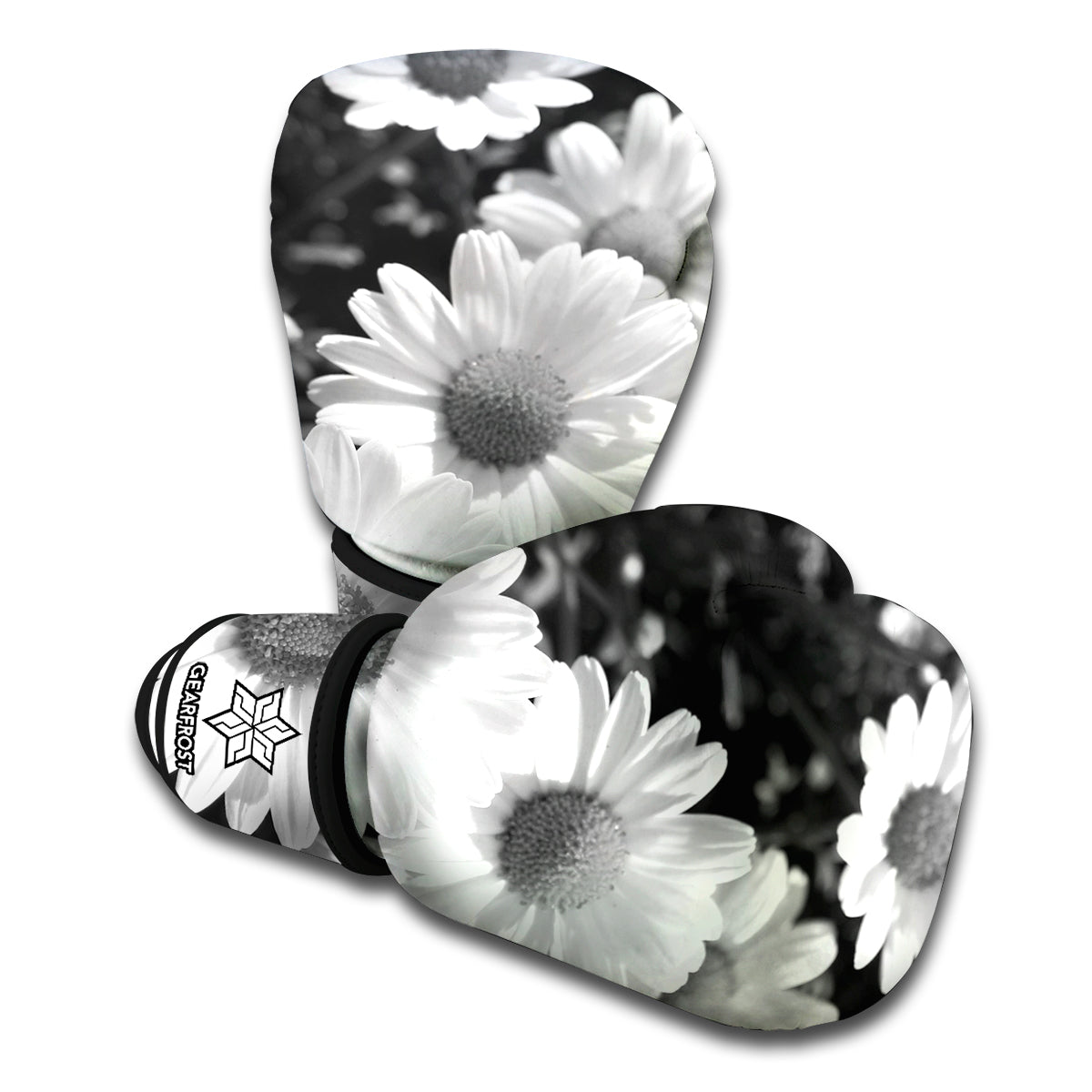 Monochrome Daisy Flower Print Boxing Gloves