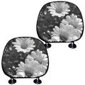 Monochrome Daisy Flower Print Car Headrest Covers