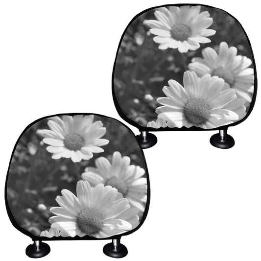 Monochrome Daisy Flower Print Car Headrest Covers