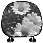 Monochrome Daisy Flower Print Car Headrest Covers