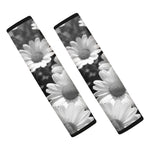 Monochrome Daisy Flower Print Car Seat Belt Covers