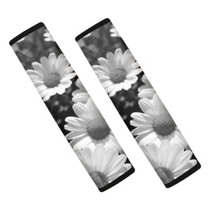 Monochrome Daisy Flower Print Car Seat Belt Covers