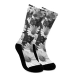 Monochrome Daisy Flower Print Crew Socks