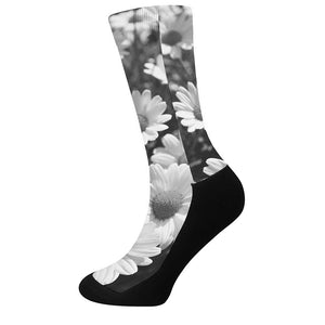 Monochrome Daisy Flower Print Crew Socks