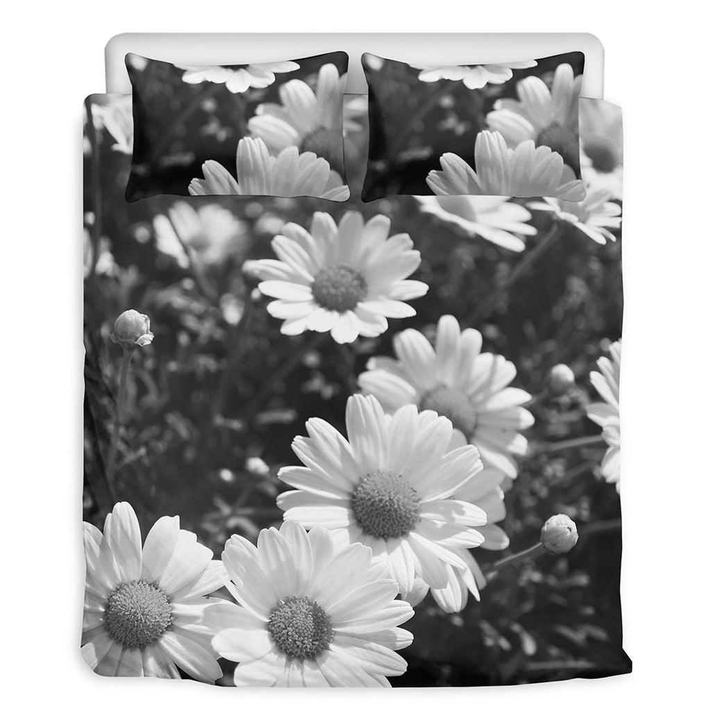 Monochrome Daisy Flower Print Duvet Cover Bedding Set
