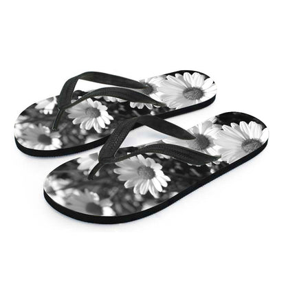 Monochrome Daisy Flower Print Flip Flops