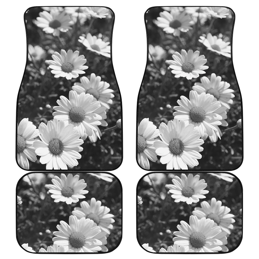 Monochrome Daisy Flower Print Front and Back Car Floor Mats