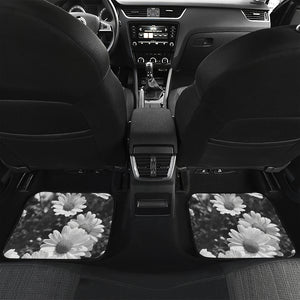 Monochrome Daisy Flower Print Front and Back Car Floor Mats