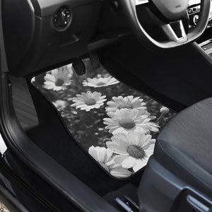 Monochrome Daisy Flower Print Front and Back Car Floor Mats