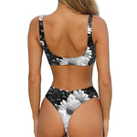 Monochrome Daisy Flower Print Front Bow Tie Bikini
