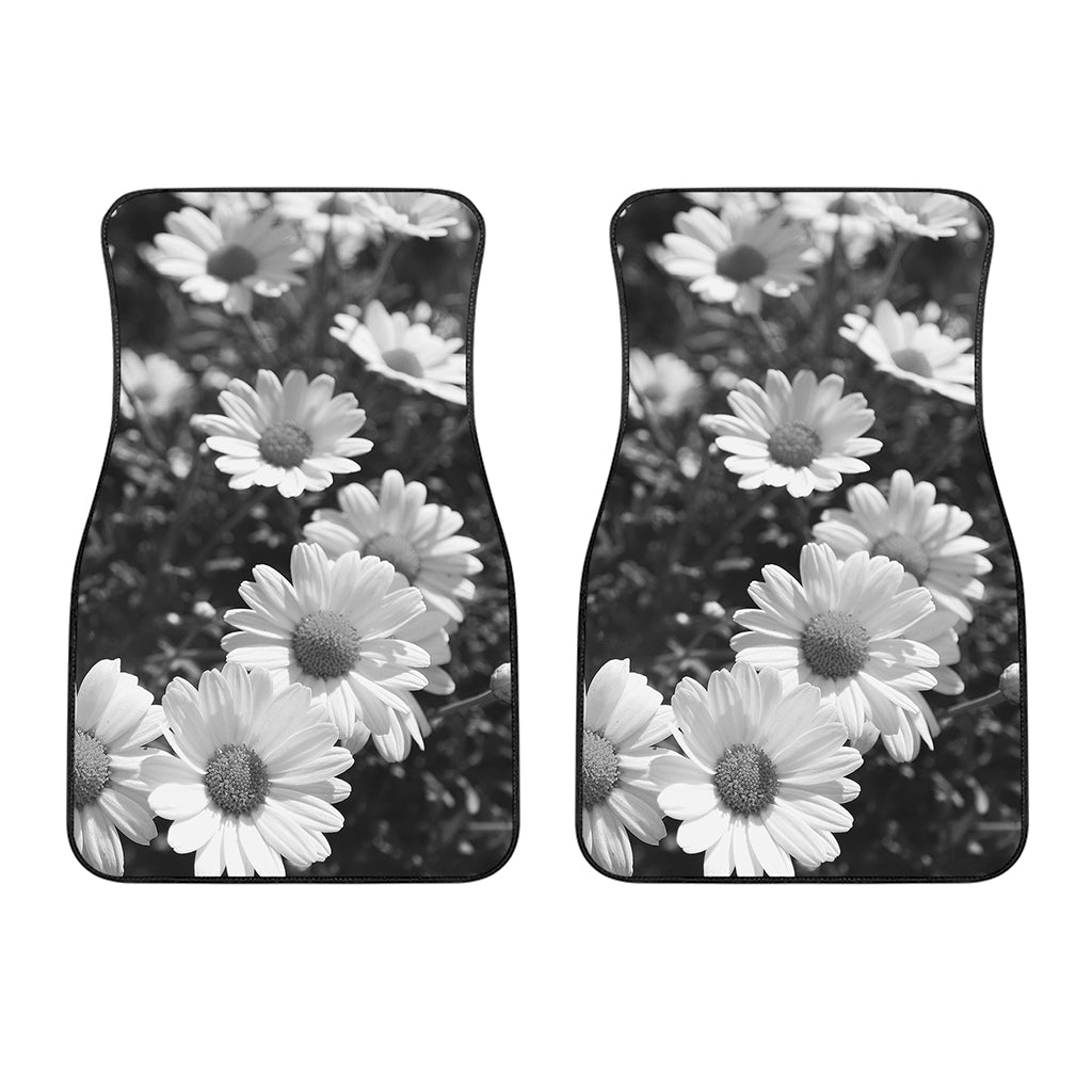 Monochrome Daisy Flower Print Front Car Floor Mats